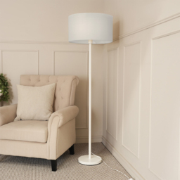 ValueLights Charlie Grey Drum Shade White Floor Lamp and Bulb - Size: 148 x 45 x 45cm - Wilko - thumbnail 4