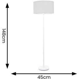 ValueLights Charlie Grey Drum Shade White Floor Lamp and Bulb - Size: 148 x 45 x 45cm - Wilko - thumbnail 7