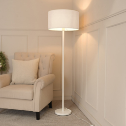 ValueLights Charlie Grey Drum Shade White Floor Lamp and Bulb - Size: 148 x 45 x 45cm - Wilko - thumbnail 3