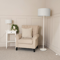 ValueLights Charlie Grey Drum Shade White Floor Lamp and Bulb - Size: 148 x 45 x 45cm - Wilko - thumbnail 5
