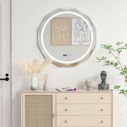 Costway 3 Colour Light Memory Function Wall Mounted Mirror - Size: 94 x 93cm - White - Wilko - thumbnail 4