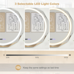 Costway 3 Colour Light Memory Function Wall Mounted Mirror - Size: 94 x 93cm - White - Wilko - thumbnail 7