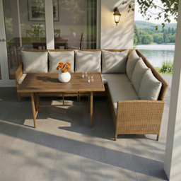 HGD Alia 6 Seater Brown and Grey Rattan Garden Corner Dining Sofa Set with Polywood Table - Wilko - thumbnail 6