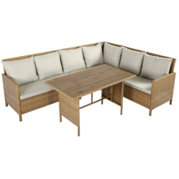 HGD Alia 6 Seater Brown and Grey Rattan Garden Corner Dining Sofa Set with Polywood Table - Wilko - thumbnail 3