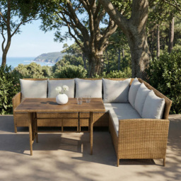 HGD Alia 6 Seater Brown and Grey Rattan Garden Corner Dining Sofa Set with Polywood Table - Wilko - thumbnail 5