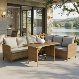 HGD Alia 6 Seater Brown and Grey Rattan Garden Corner Dining Sofa Set with Polywood Table - Wilko - thumbnail 1