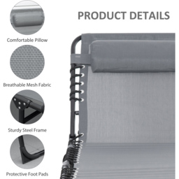 Outsunny Grey Portable Garden Reclining Sun Lounger - Size: 1 Seater - Wilko - thumbnail 6