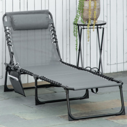 Outsunny Grey Portable Garden Reclining Sun Lounger - Size: 1 Seater - Wilko - thumbnail 1