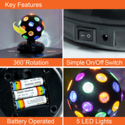 Global Gizmos Black LED Disco Ball 5 inch - Size: 18.5 x 13 x 14.5cm - Multi - Wilko - thumbnail 4
