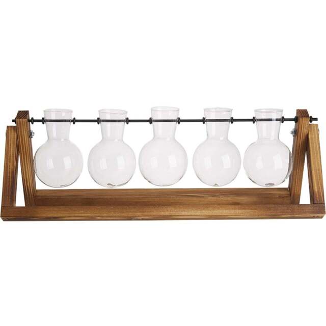 Living and Home 5 Bulb Vase Wooden Plant Propagation Station 14cm - Size: 14 x 41.5 x 10cm - Natural - Wilko - image 1