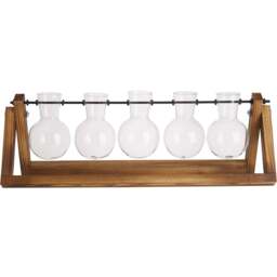 Living and Home 5 Bulb Vase Wooden Plant Propagation Station 14cm - Size: 14 x 41.5 x 10cm - Natural - Wilko - thumbnail 1