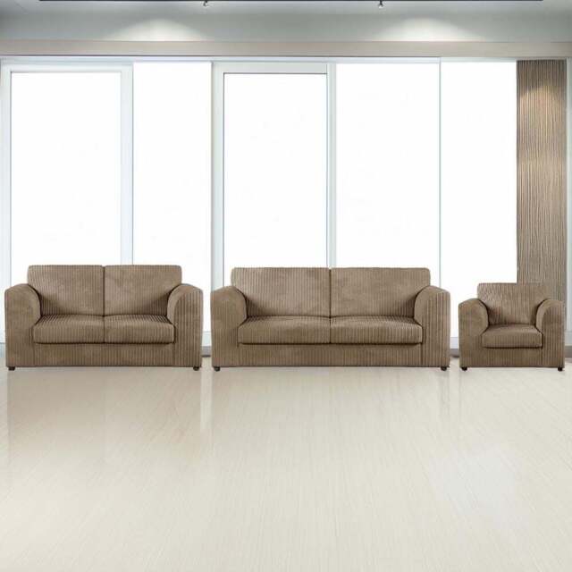 Luxor 6 Seater Coffee Jumbo Cord Full Back Sofa Suite - Cream - Wilko - image 1