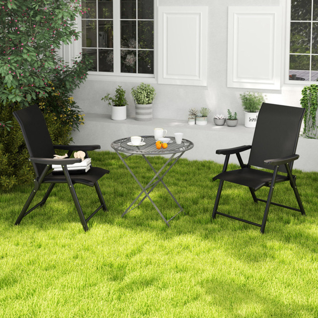Outsunny Black Folding Chair with Breathable Mesh Fabric Seat Set of 2 - Size: 97 x 73 x 56cm - Wilko - image 1