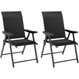 Outsunny Black Folding Chair with Breathable Mesh Fabric Seat Set of 2 - Size: 97 x 73 x 56cm - Wilko - thumbnail 3