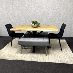Kosy Koala 6 Seater Velvet Wooden Rectangle Dining Set with Bench Black - Multi - Wilko - thumbnail 7