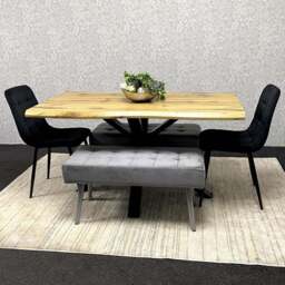 Kosy Koala 6 Seater Velvet Wooden Rectangle Dining Set with Bench Black - Multi - Wilko - thumbnail 1