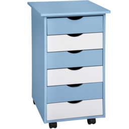 tectake 6 Drawer Blue Wooden Chest of Drawers with Wheels - Wilko - thumbnail 3