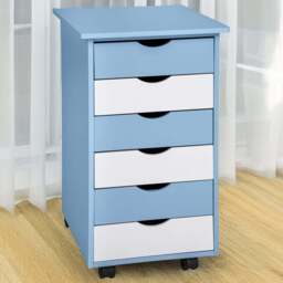 tectake 6 Drawer Blue Wooden Chest of Drawers with Wheels - Wilko - thumbnail 1