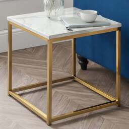 Julian Bowen Scala Gold and White Marble Top Lamp Table - Size: 50 x 50 x 50cm - Wilko - thumbnail 1
