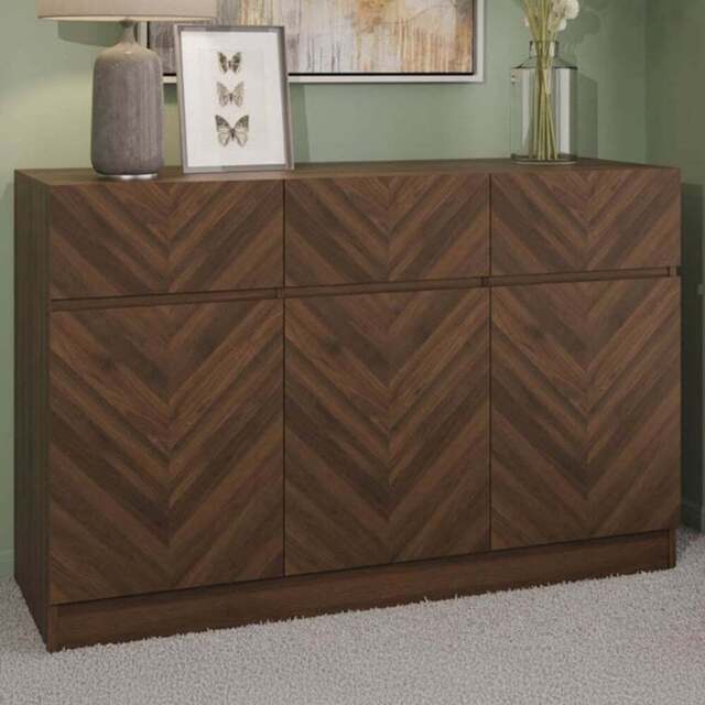 GFW Catania 3 Door 3 Drawer Royal Walnut Large Sideboard - Size: 39 x 118 x 76cm - Brown - Wilko - image 1