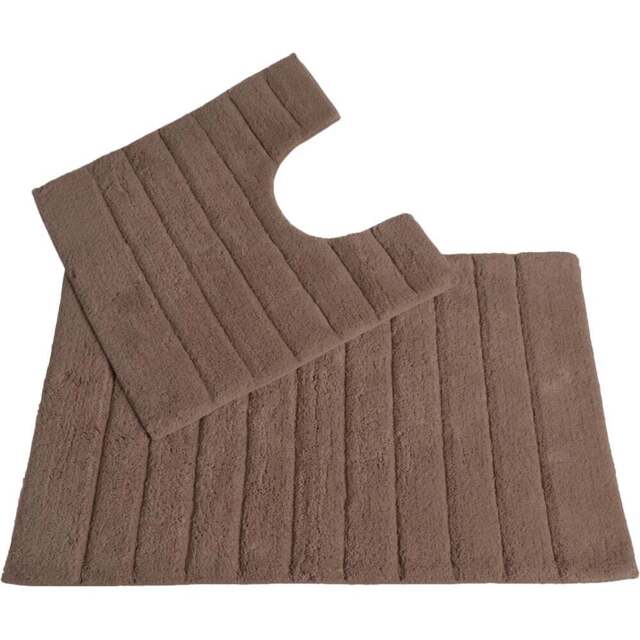 Allure Bath Fashions Mocha Ribbed Bath Mat and Pedestal Mat Set 2 Piece - Size: 50 x 80cm - Brown - Wilko - image 1