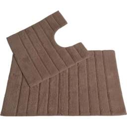 Allure Bath Fashions Mocha Ribbed Bath Mat and Pedestal Mat Set 2 Piece - Size: 50 x 80cm - Brown - Wilko - thumbnail 1