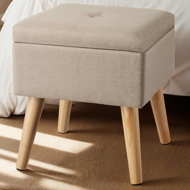 tectake Elva Sand Linen Look Padded Stool with Storage - Size: 36.5 x 32.5 x 32.5cm - Yellow - Wilko - image 1