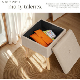 tectake Elva Sand Linen Look Padded Stool with Storage - Size: 36.5 x 32.5 x 32.5cm - Yellow - Wilko - thumbnail 5