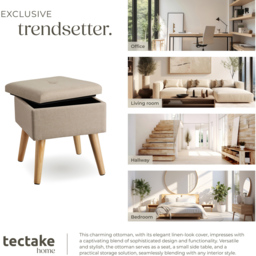 tectake Elva Sand Linen Look Padded Stool with Storage - Size: 36.5 x 32.5 x 32.5cm - Yellow - Wilko - thumbnail 7