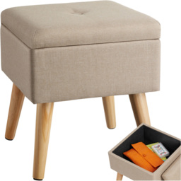 tectake Elva Sand Linen Look Padded Stool with Storage - Size: 36.5 x 32.5 x 32.5cm - Yellow - Wilko - thumbnail 3