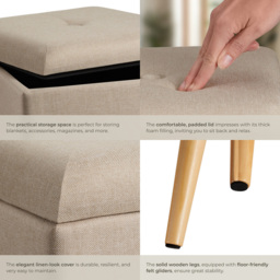 tectake Elva Sand Linen Look Padded Stool with Storage - Size: 36.5 x 32.5 x 32.5cm - Yellow - Wilko - thumbnail 6