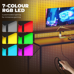 Portland 3 Drawer Black Gaming Desk with Charging Station and RGB Light - Size: 130 x 47 x 147cm - Wilko - thumbnail 5