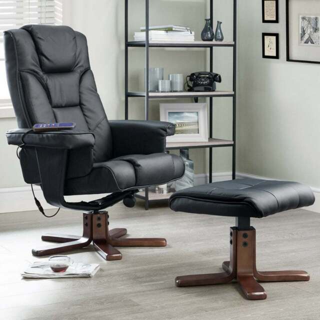 Julian Bowen Malmo Black Massage and Heat Recliner Chair with Footstool - Size: Single - Wilko - image 1