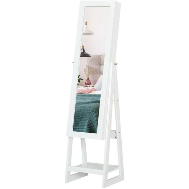 Portland Single Door White Mirrored Jewellery Cabinet with LED - Size: 161 x 37cm - Wilko