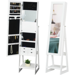 Portland Single Door White Mirrored Jewellery Cabinet with LED - Size: 161 x 37cm - Wilko - thumbnail 4