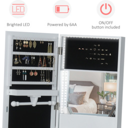 Portland Single Door White Mirrored Jewellery Cabinet with LED - Size: 161 x 37cm - Wilko - thumbnail 7