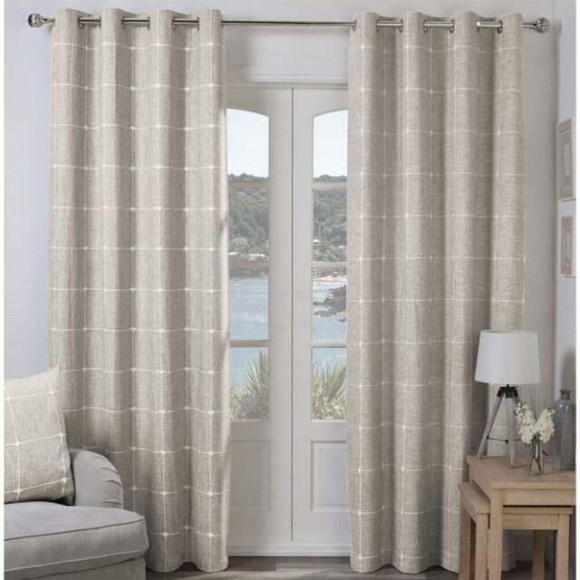 Divante Salcombe Natural Linen Check Curtains 228 x 168cm - Size: W 228 x D 168cm - Wilko - image 1