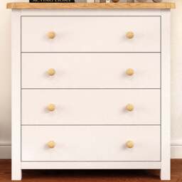 Maggiori 4 Drawer Off White Chest of Drawers with Wood Knobs - Wilko - thumbnail 1