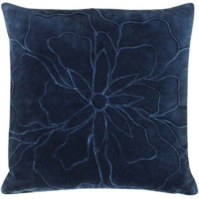 furn. Angeles Navy Floral Velvet Cushion - Size: 45 x 45cm - Blue - Wilko - image 1