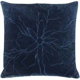 furn. Angeles Navy Floral Velvet Cushion - Size: 45 x 45cm - Blue - Wilko - thumbnail 1