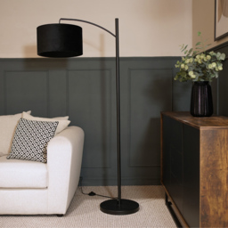 ValueLights Preto Black Velvet Shade Metal LED Floor Lamp - Wilko - thumbnail 3