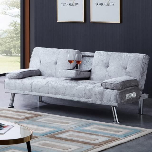 Brooklyn Verona Double Silver Crush Velvet Sofa Bed with Bluetooth - Size: 2 Seater - Wilko - image 1