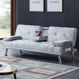 Brooklyn Verona Double Silver Crush Velvet Sofa Bed with Bluetooth - Size: 2 Seater - Wilko