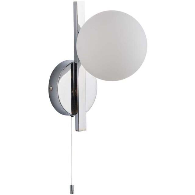 Merano Riomaggiore Chrome Plate Matt Opal Glass Bathroom Wall Lamp - Size: 16.7 x 12 x 23cm - Silver - Wilko - image 1