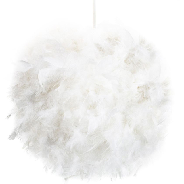 Happy Homewares Small White Feather Decorated Pendant Shade - Size: 20 x 25 x 25cm - Wilko - image 1
