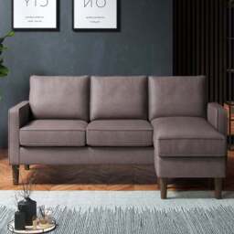 Bexhill 3 Seater Grey Faux Leather Reversible L Shaped Corner Sofa - Wilko