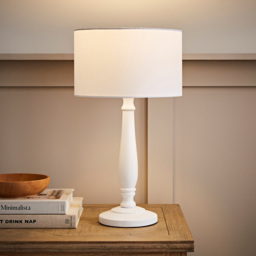 ValueLights Victoria White Fabric Drum Shade White Wood Traditional LED Table Lamp - Size: 45.5 x 25.5 x 25.5cm - Wilko - thumbnail 3