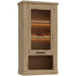 Florence Corona Single Door Single Shelf Artisan Oak Glass Wall Display Cabinet - Size: 136.5 x 71.4 x 34.1cm - Brown - Furniture To Go - Wilko - thumbnail 3
