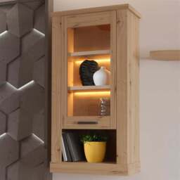 Florence Corona Single Door Single Shelf Artisan Oak Glass Wall Display Cabinet - Size: 136.5 x 71.4 x 34.1cm - Brown - Furniture To Go - Wilko