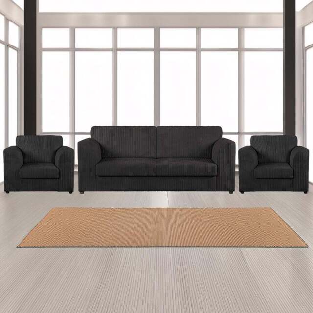Luxor 5 Seater Black Jumbo Cord Full Back Sofa Suite - Wilko - image 1